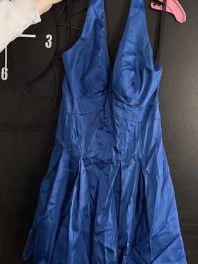 Royal Blue Satin Halter Fit-and-Flare Dress